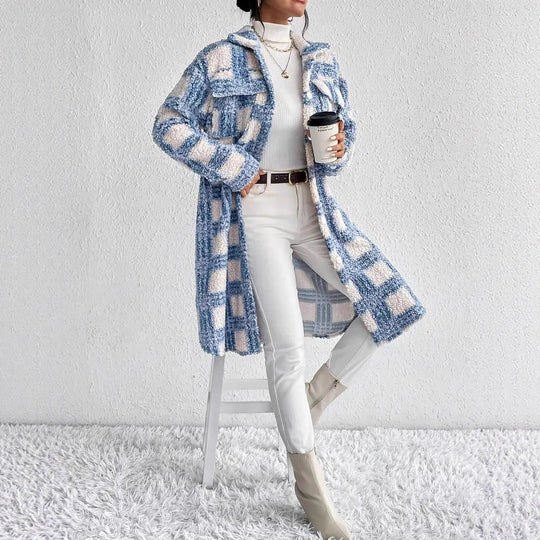 Damen Karierter Fleece-Mantel R&B