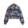 Damen modische Karojacke mit cropped Schnitt und praktischen Taschen R&B