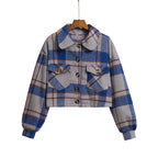 Damen modische Karojacke mit cropped Schnitt und praktischen Taschen R&B