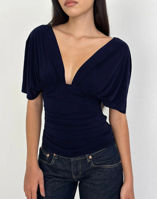 Damen Elegantes Oberteil mit tiefem V-Ausschnitt und lässigem Drapierungsdesign R&B