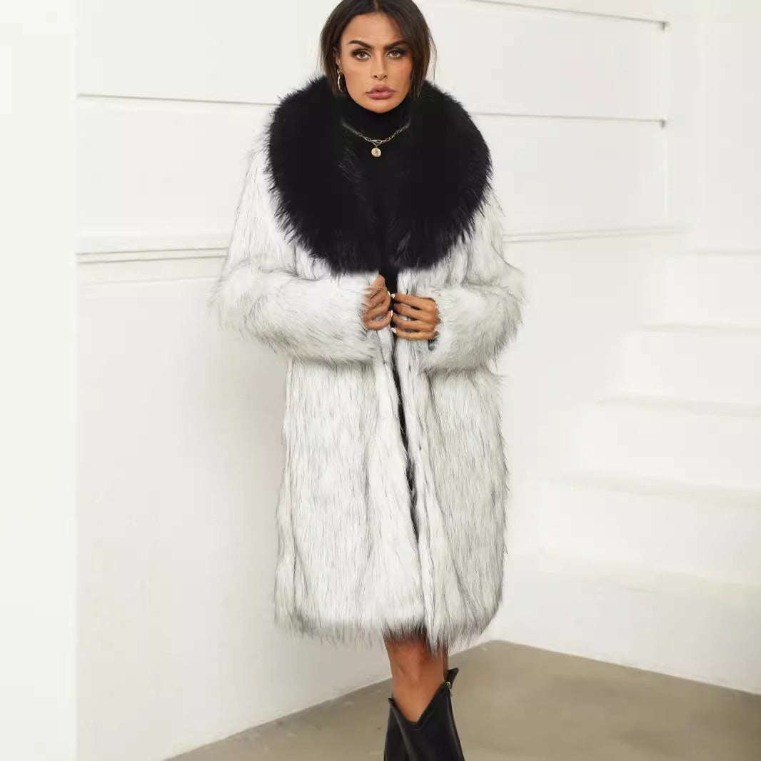 Damen Luxuriöser Kunstpelzmantel mit voluminösem Kragen R&B