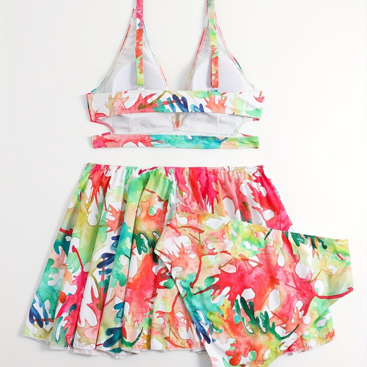 Damen Bikini-Set mit fließendem Rock und verspieltem Print R&B