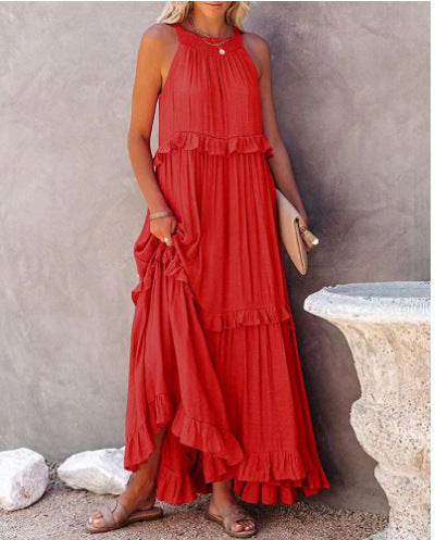 Damen Langärmeliges Maxikleid mit Rüschen und gerafftem Ausschnitt R&B