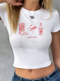 Damen Crop-T-Shirt mit kreativem Cowboy-Design R&B
