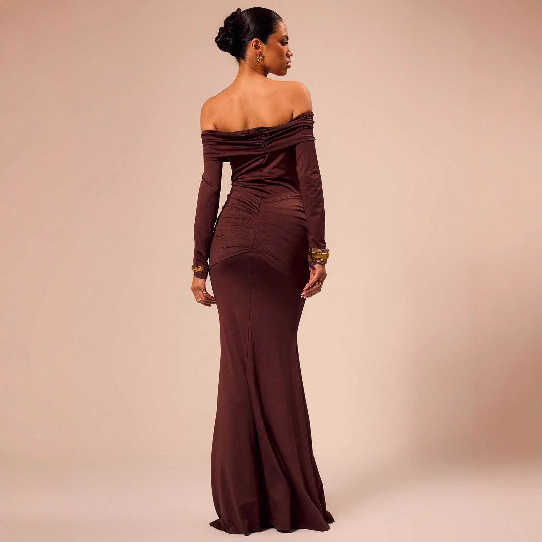 Damen Abendkleid mit schulterfreier Silhouette und elegantem Raffung R&B