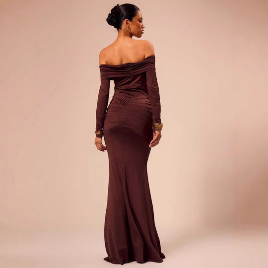 Damen Abendkleid mit schulterfreier Silhouette und elegantem Raffung R&B