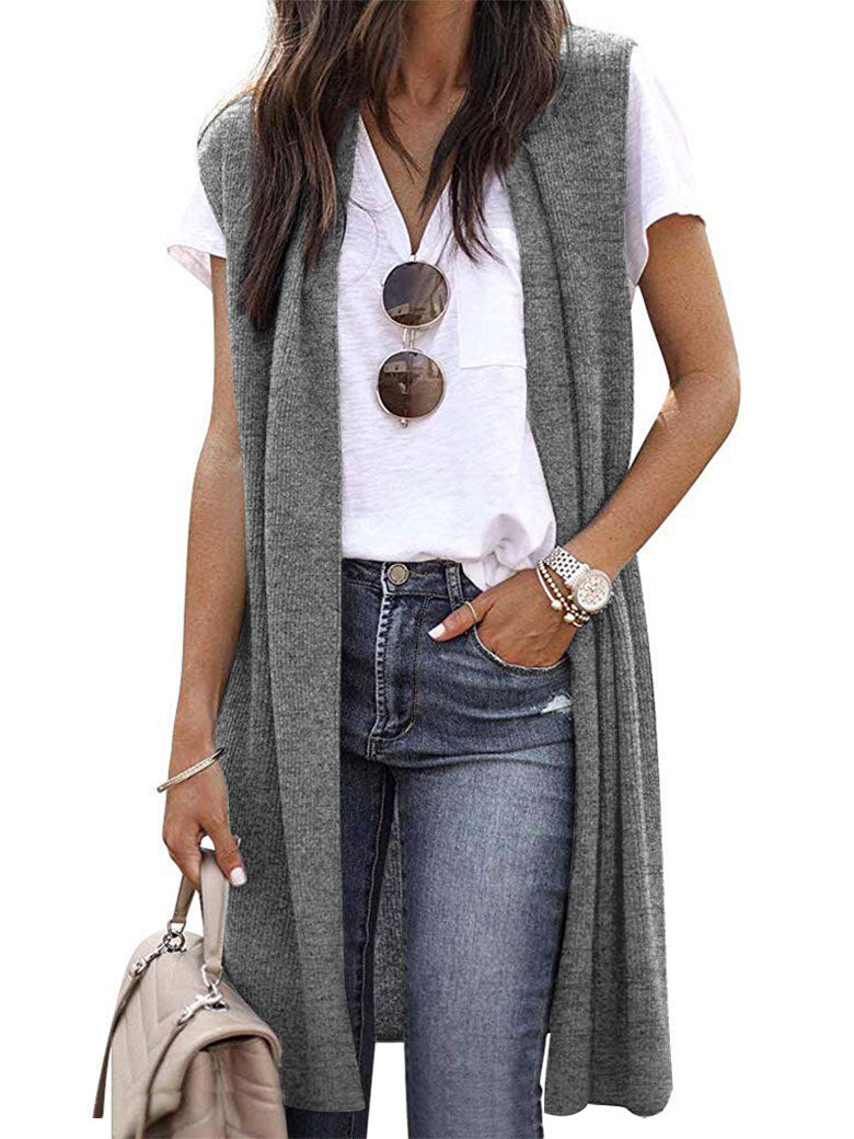 Damen Strickweste im lässigen Oversized-Design mit offenen Fronten und kurzer Ärmellänge R&B