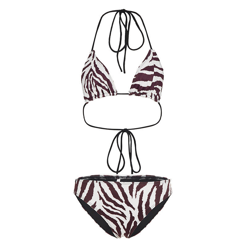Damen Triangel-Bikini-Set mit stylischem ZR&Bramuster und verstellbaren Trägern R&B