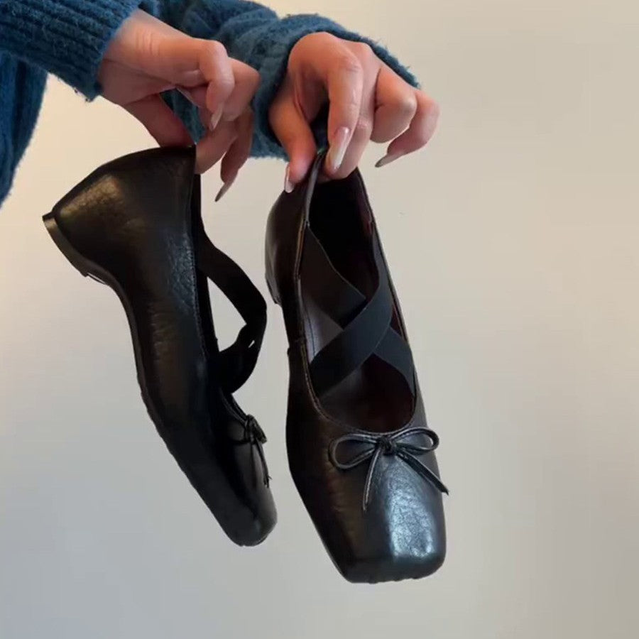 Damen Ballerinas mit elastischen Kreuzriemen und dekorativem Schleifendetail
