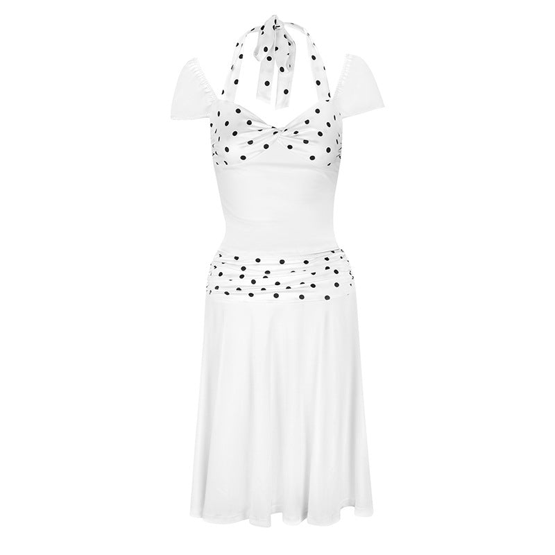 Damen Wickelkleid mit Spaghetti-Trägern und modischem Punktemuster R&B