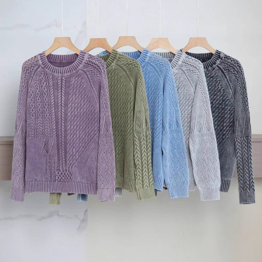 Damen Grob gestrickter Pullover mit Zopfmuster und lässigem Schnitt R&B
