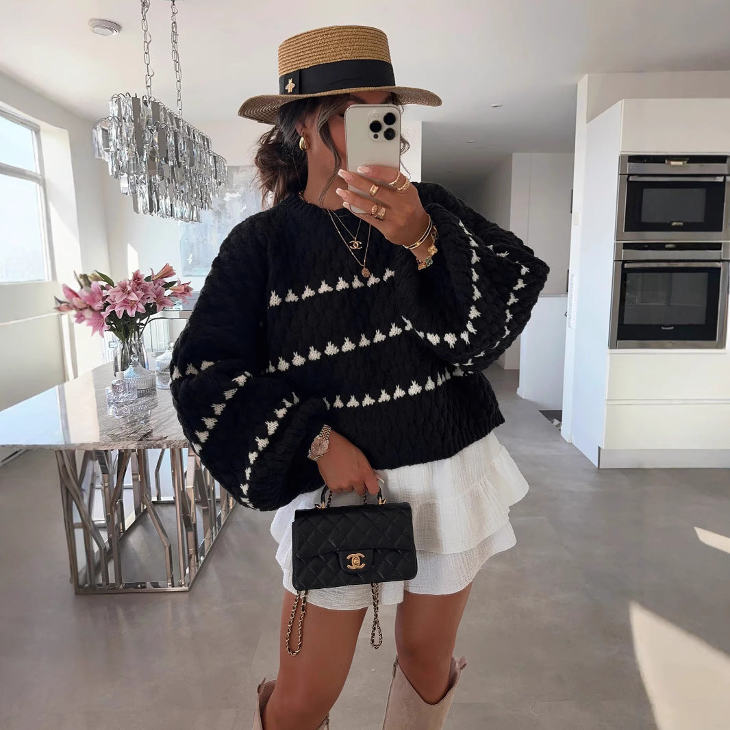 Damen modischer Pullover mit weitem Schnitt und strukturiertem Design R&B