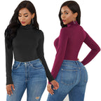 Damen Eleganter Langarmbody mit hohen Kragen R&B