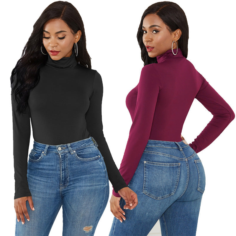 Damen Eleganter Langarmbody mit hohen Kragen R&B