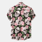 Herren Kurzarmhemd mit kreativem Totenkopf- und Blumenmuster  1757487585