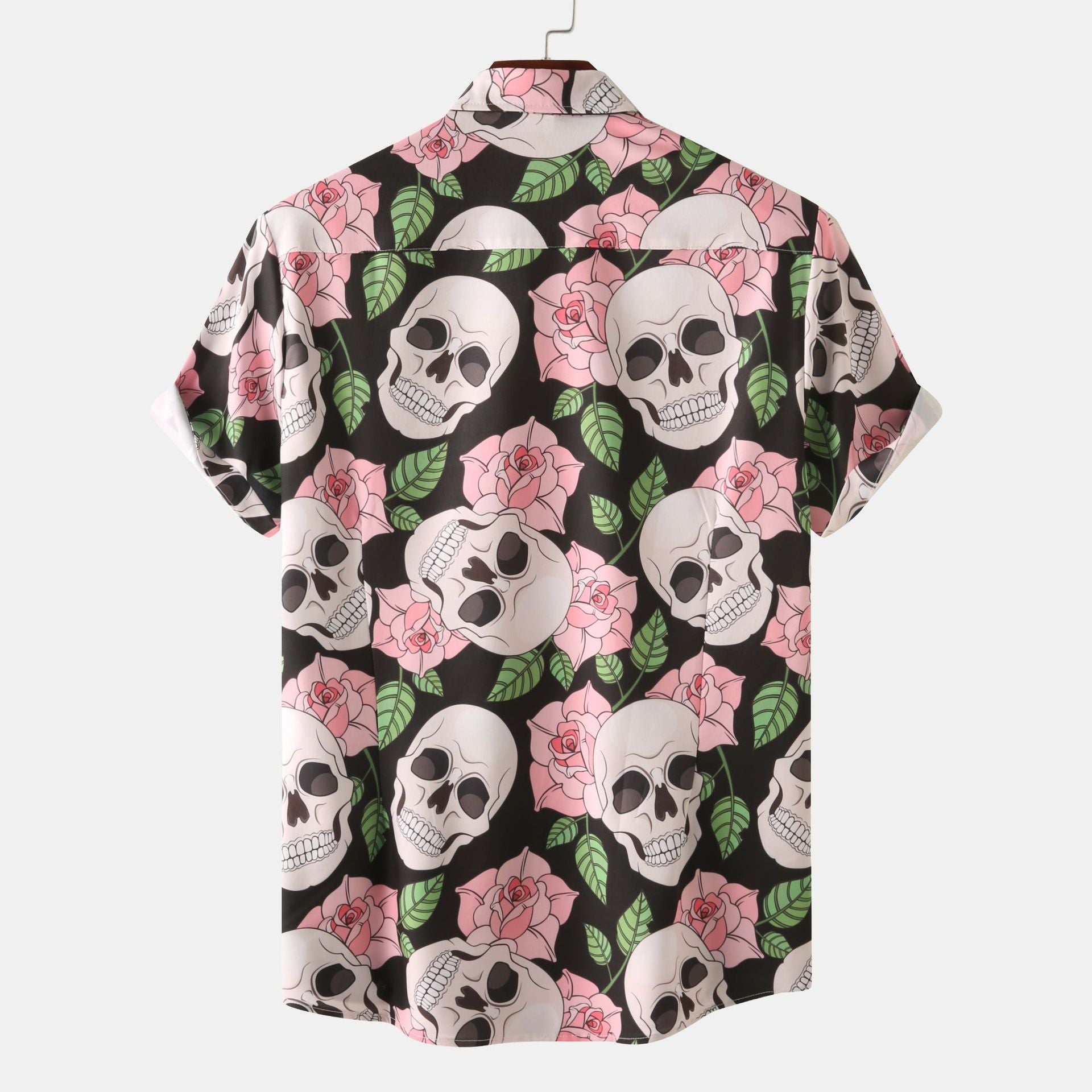 Herren Kurzarmhemd mit kreativem Totenkopf- und Blumenmuster  1757487585