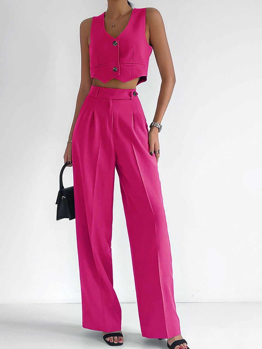 Damen trendy Zweiteiler-Anzug mit wadenlangem Hose und modernem Cropped-Top R&B