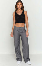 Damen gestricktes Crop-Top mit V-Ausschnitt und Reißverschluss-Detail R&B