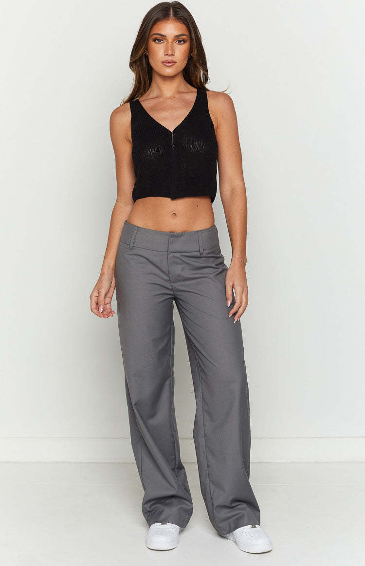 Damen gestricktes Crop-Top mit V-Ausschnitt und Reißverschluss-Detail R&B