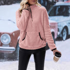 Damen Weicher Teddy-Pullover im lässigen Look mit halben Reißverschluss R&B