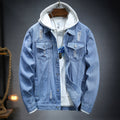 Herren lässige Jeansjacke mit bequemem Hoodie-Einsatz und modischen Details R&B