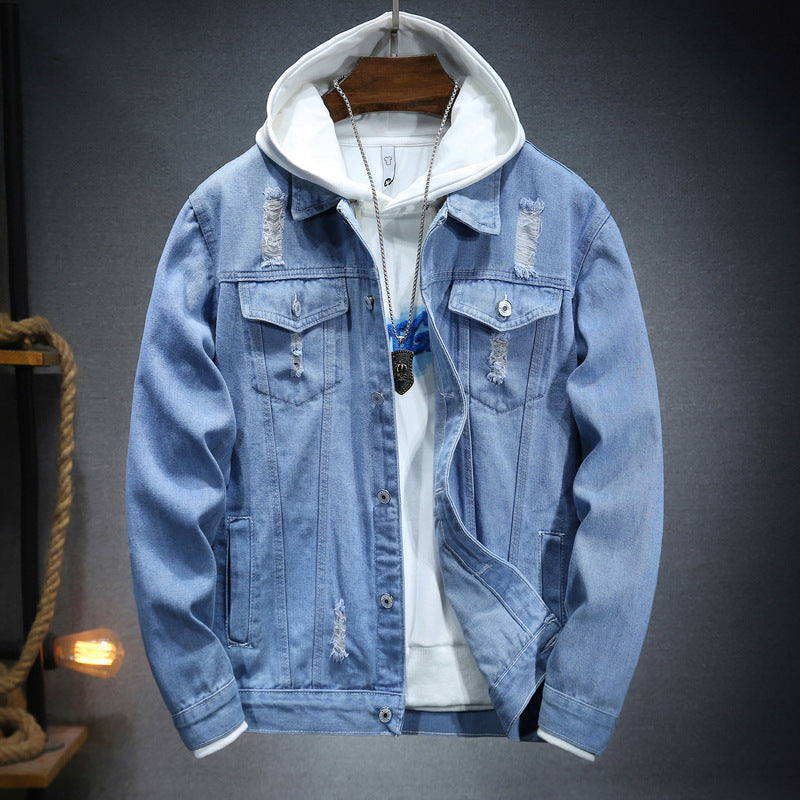Herren lässige Jeansjacke mit bequemem Hoodie-Einsatz und modischen Details R&B