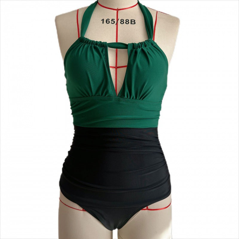 Damen Einteiler Badeanzug mit floralen Cut-Outs und elegantem Wickelrock R&B