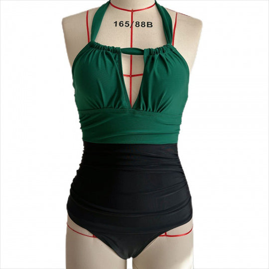 Damen Einteiler Badeanzug mit floralen Cut-Outs und elegantem Wickelrock R&B