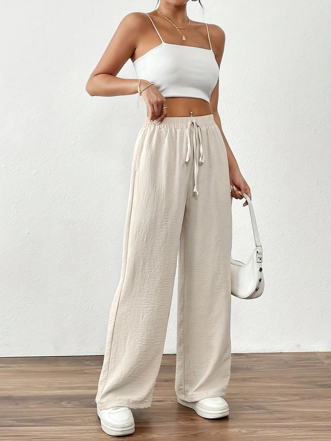 Damen Weit geschnittene Sommerhose mit elastischem Bund und Kordelzug R&B