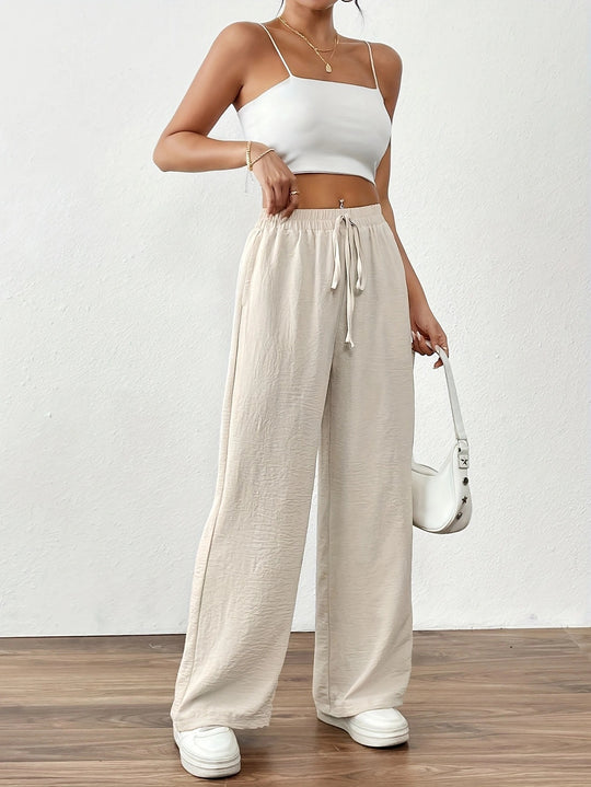 Damen Weit geschnittene Sommerhose mit elastischem Bund und Kordelzug R&B