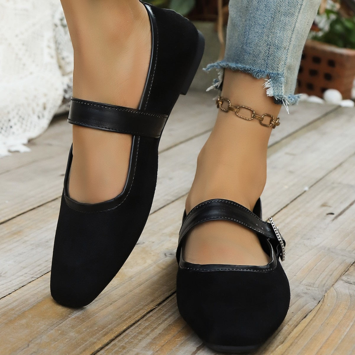 Damen Elegante und bequeme Ballerinas mit verstellbarem Riemen R&B
