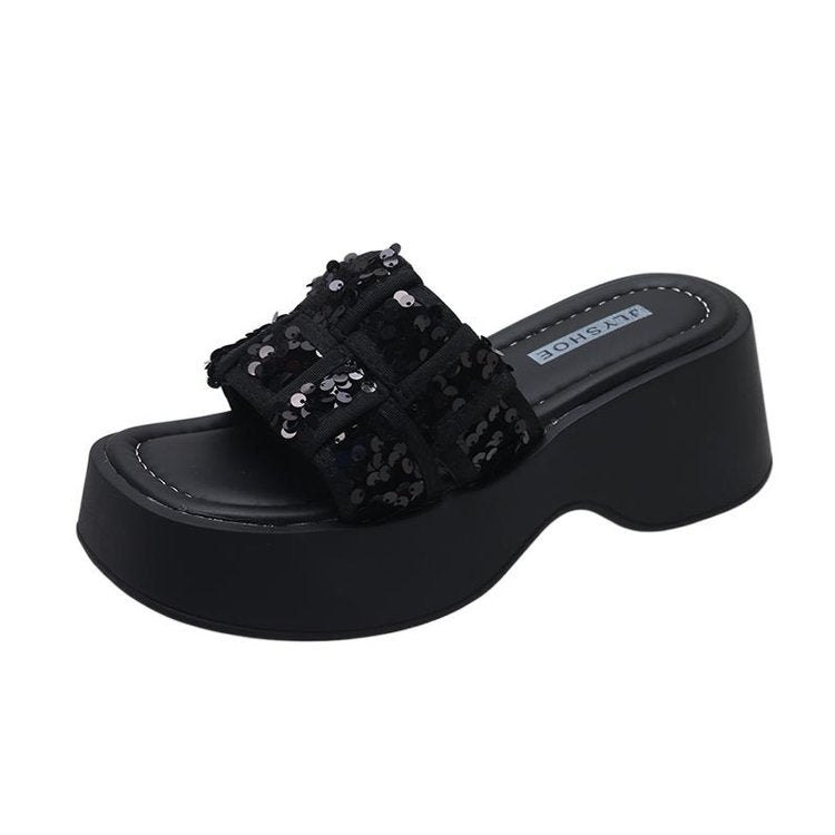 Damen Glitzernde Plateau-Pantoletten mit bequemer Sohle R&B