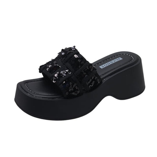 Damen Glitzernde Plateau-Pantoletten mit bequemer Sohle R&B