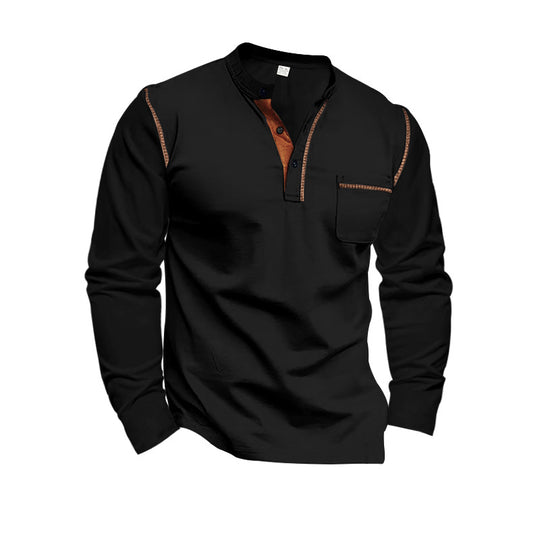 Herren Langarm-Henley-Shirt mit modischen Kontrastdetails R&B