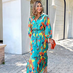 Damen Maxikleid mit floralen Akzenten und elegantem Gürtel R&B
