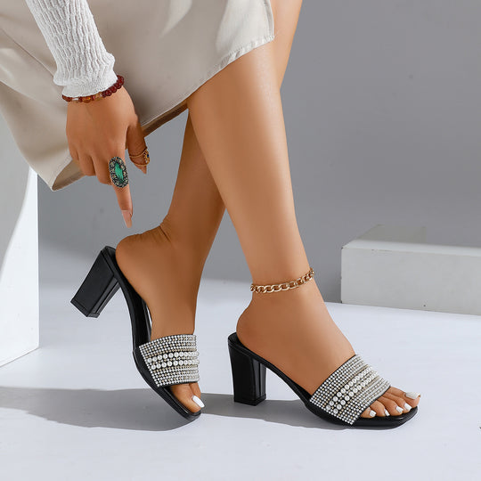 Damen Glamouröse Sandaletten mit funkelndem Strass und elegantem Blockabsatz R&B