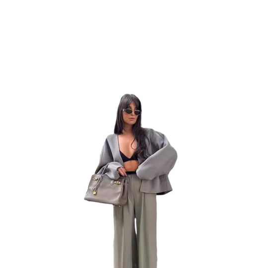 Damen Elegante Oversized-Wolljacke mit Knopfdetails R&B
