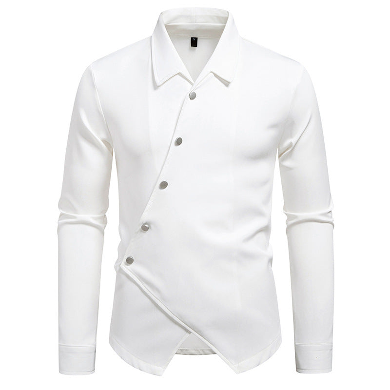Herren modisches Langarmhemd mit asymmetrischem Knopfdesign R&B