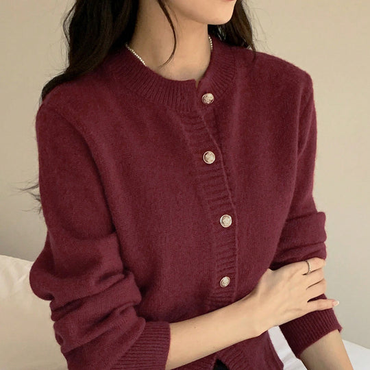 Damen Modischer Strickcardigan mit Knopfleiste und feiner Rippstruktur R&B