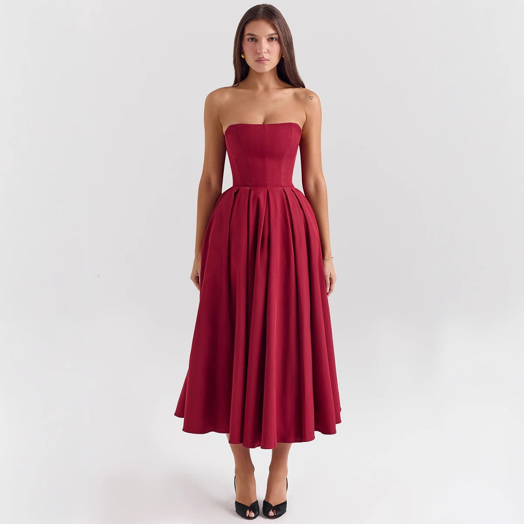 Damen Maxikleid mit schulterfreiem Design und voluminösem Saum R&B