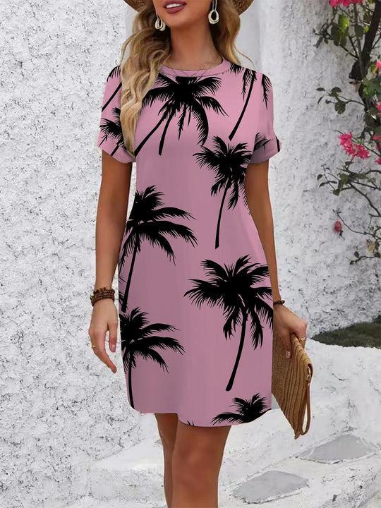 Damen lässiges Kurzarmkleid mit modernem Hahnentrittmuster und bequemer Passform R&B