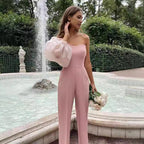 Damen Eleganter Einteiler mit asymmetrischem Schnitt und transparenten Ärmeln R&B