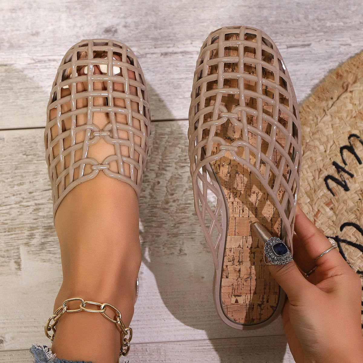 Damen Bequeme und stylische Gitter-Pantoletten R&B