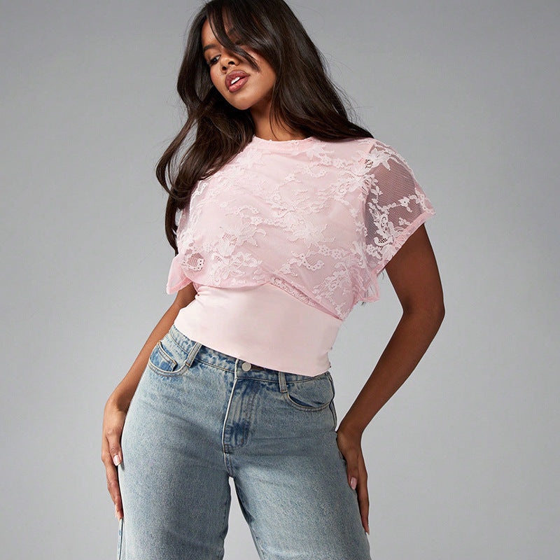 Damen Elegant strukturiertes Oberteil mit Spitzendetails R&B