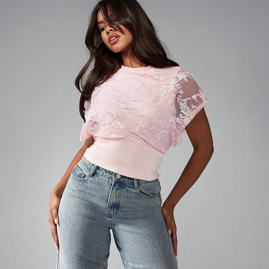 Damen Elegant strukturiertes Oberteil mit Spitzendetails R&B