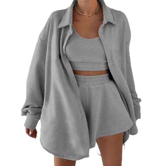 Damen lässiges Sweat-Outfit mit oversize Jacke und Shorts R&B
