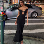 Damen Elegantes Wickelkleid mit Off-Shoulder Design und geschlitztem Rücken R&B