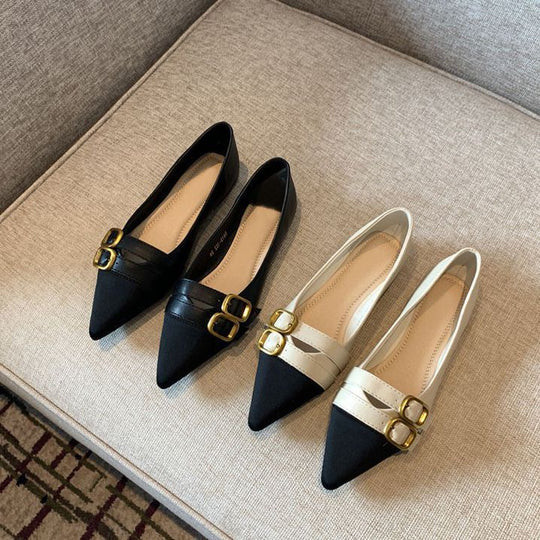 Damen elegante spitze Ballerinas mit doppelter Schnallenverzierung R&B