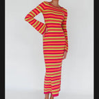 Damen Langarm-Kleid im modischen Streifenlook R&B