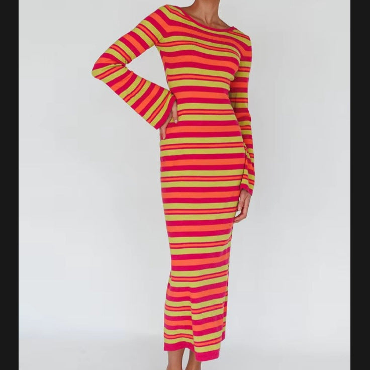 Damen Langarm-Kleid im modischen Streifenlook R&B